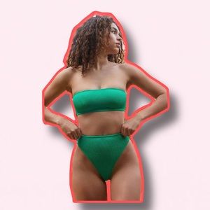 PAC sun green scrunch bandeau bikini top